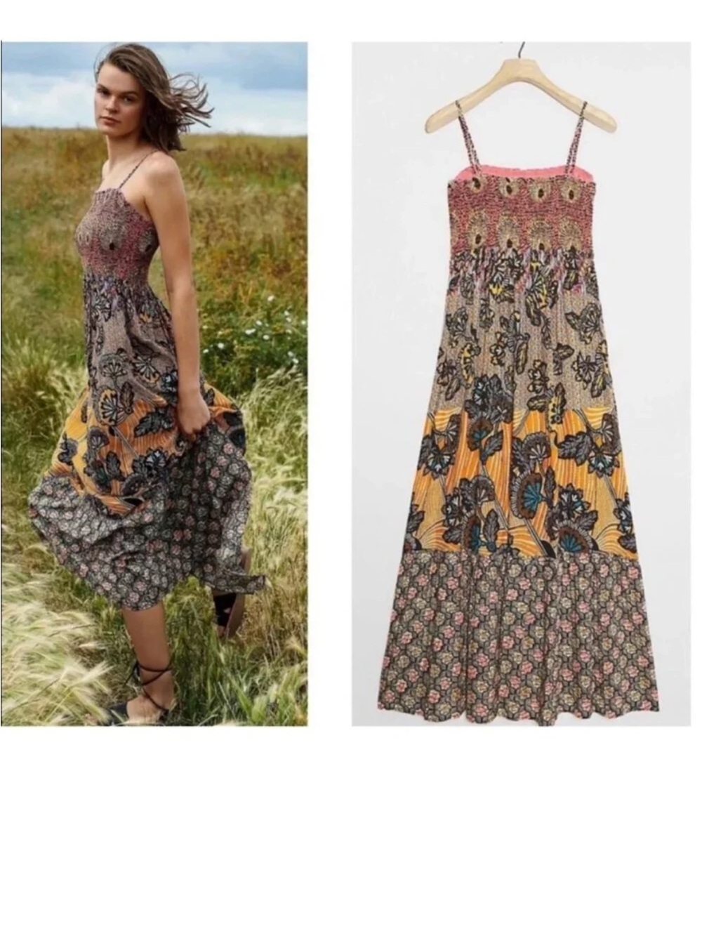 By anthropologie jamila smocked maxi boho whimsy dress size S